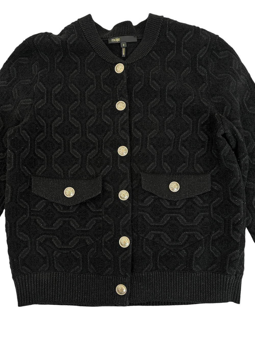 Maje Monserra Cardigan Black Textured Knit Gold Buttons Parisian Chic 2 M - Picture 7 of 16